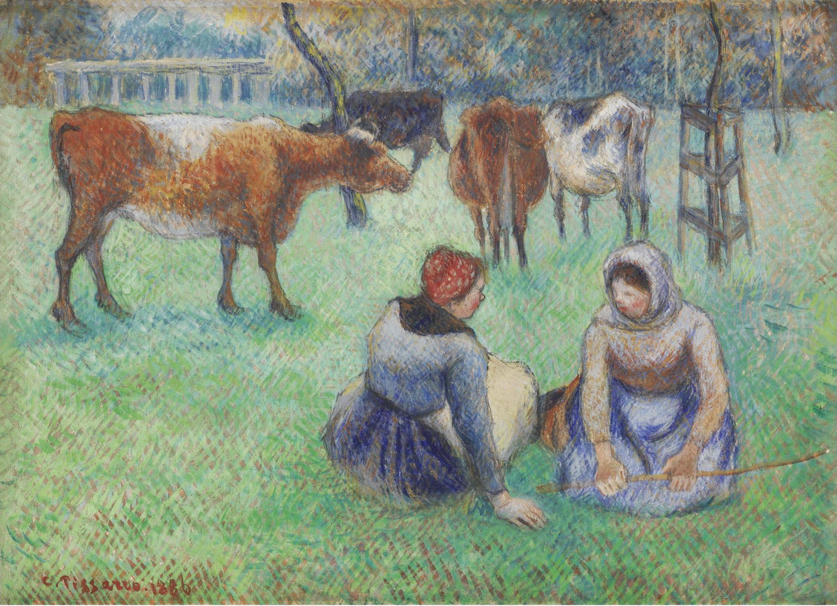 Камиль Писсарро пастушка с коровой картина