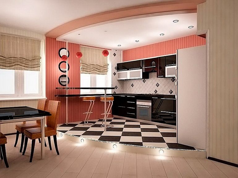 Кухонный гарнитур на подиуме (68 фото)