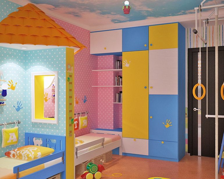 Дизайн-проект детской комнаты для разнополых детей — интерьер с нишей и удобной мебелью