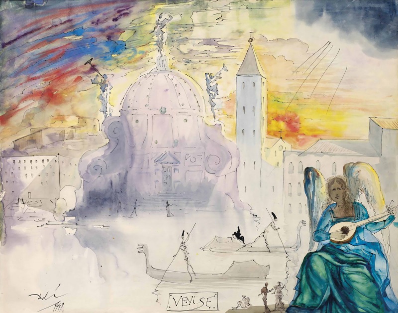 Дали ночь. Salvador Dali Christie's. Сальвадор дали Венеция живопись. Дали акварель. Дали пейзаж.